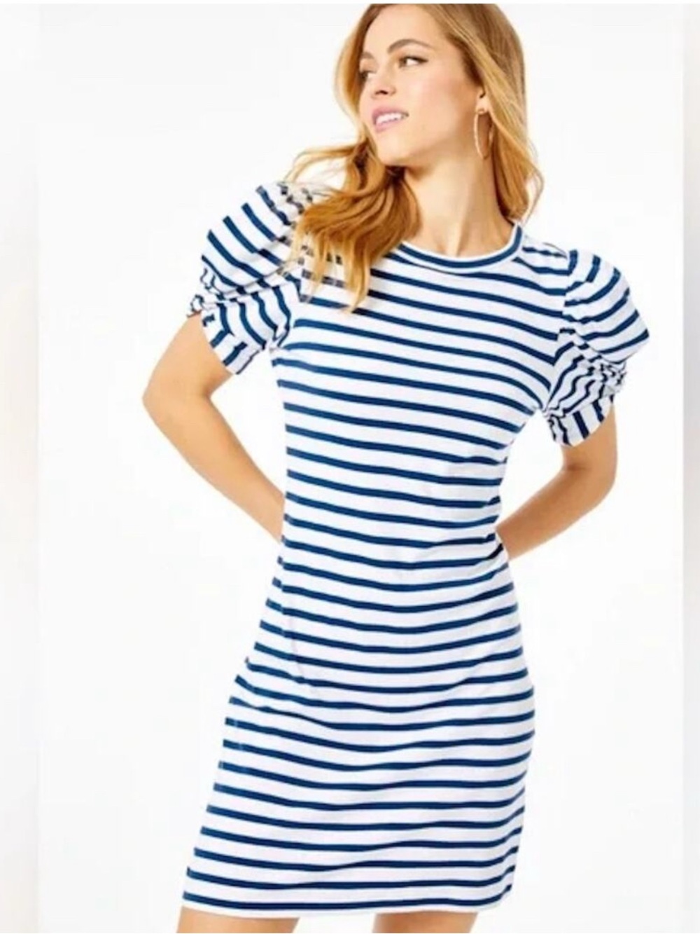 Lilly Pulitzer Navy & White Striped Puff-Sleeve Mini Dress